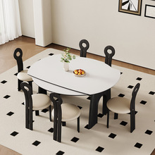 法式中古风实木白蜡木岩板餐桌小户型设计师家用复古圆形可折叠桌