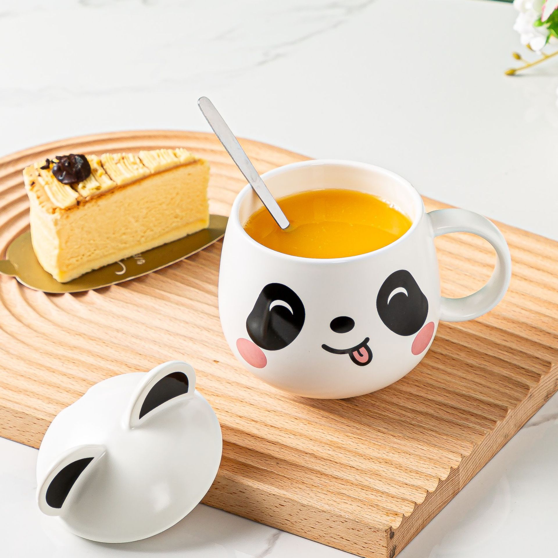 跨境电商新中式马克杯创意卡通熊猫立体造型陶瓷杯带盖伴手礼茶杯