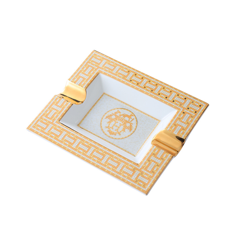 Square Ashtray European-Style Creative Light Luxury Home Living Room Large Ashtray Ceramic Golden Mosaic Ashtray