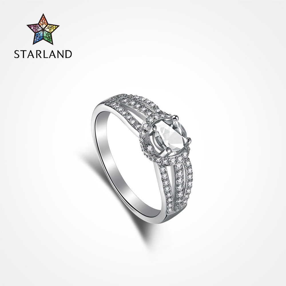 情侣求婚结婚s925纯银戒指时尚四爪微镶仿真满钻闭口设计戒托指环