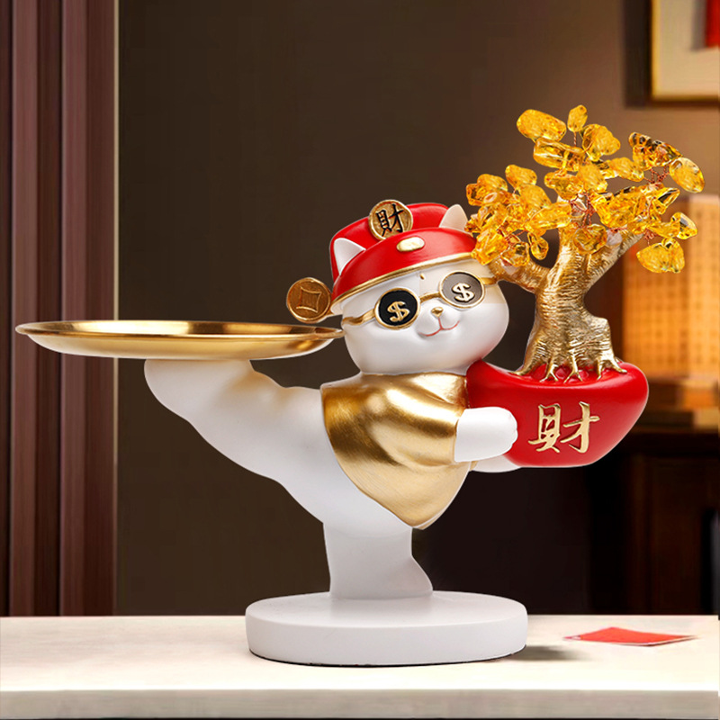 元宝招财猫摆件玄关酒柜发财树摇钱树客厅装饰聚宝盆乔迁开业礼物