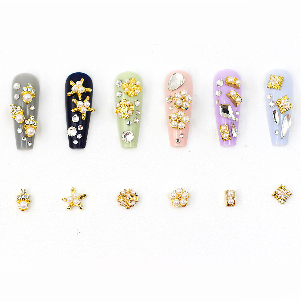 厂家直销 珍珠合金美甲饰品 巴洛克珍珠金色美甲装饰
