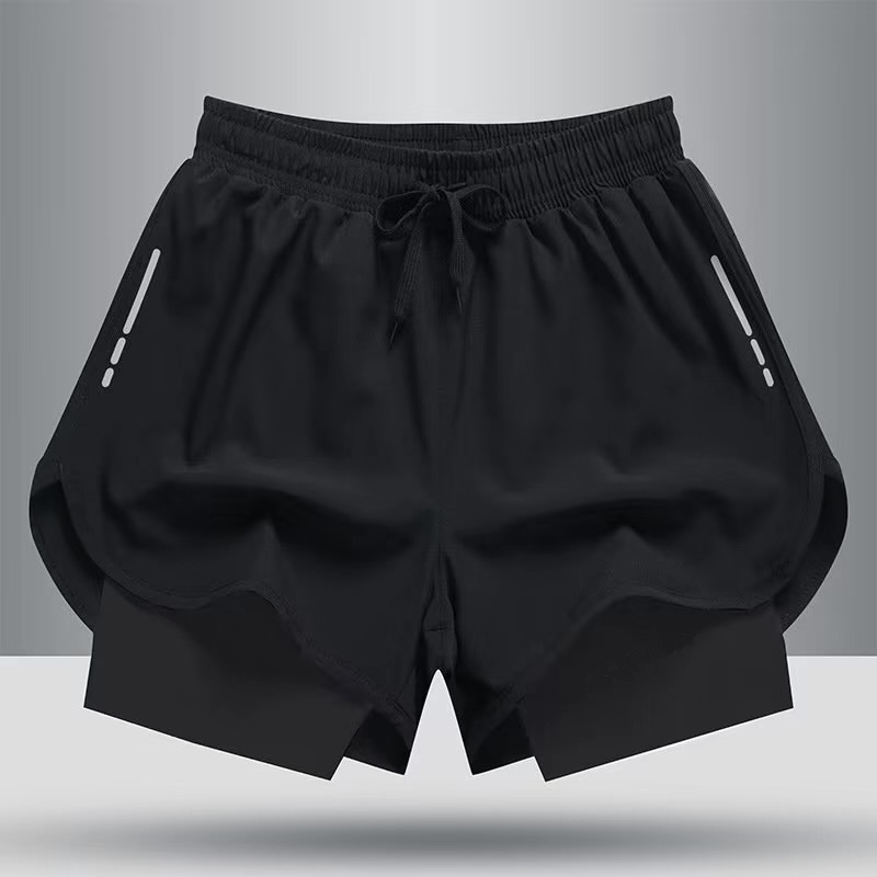 Men's Swimming Trunks Boxer Double Layer Anti-Embarrassment Quick-Drying Running Sports Breathable Shorts Swimsuit Beach Pants Anti-Exposure