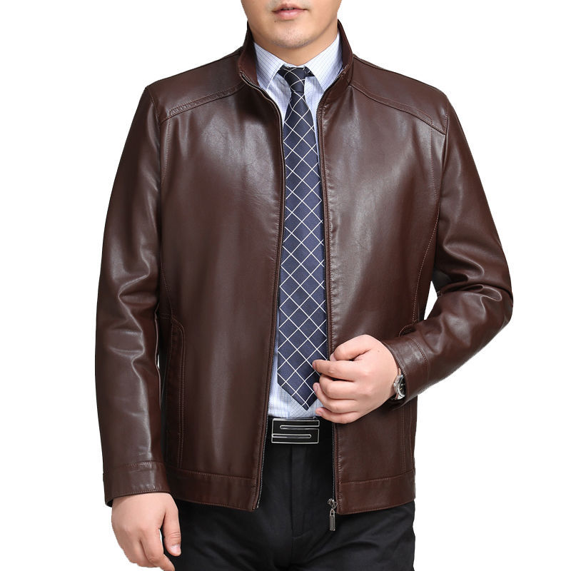 Haining First Layer Goat Skin Genuine Leather Clothes Men's Middle-Aged and Old Father Clothes Thin Leather Jacket Lapel Spring and Autumn Coat Tide