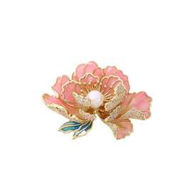 新款流粉色牡丹花天然珍珠胸针大气别针大衣外套礼物胸针厂家直供