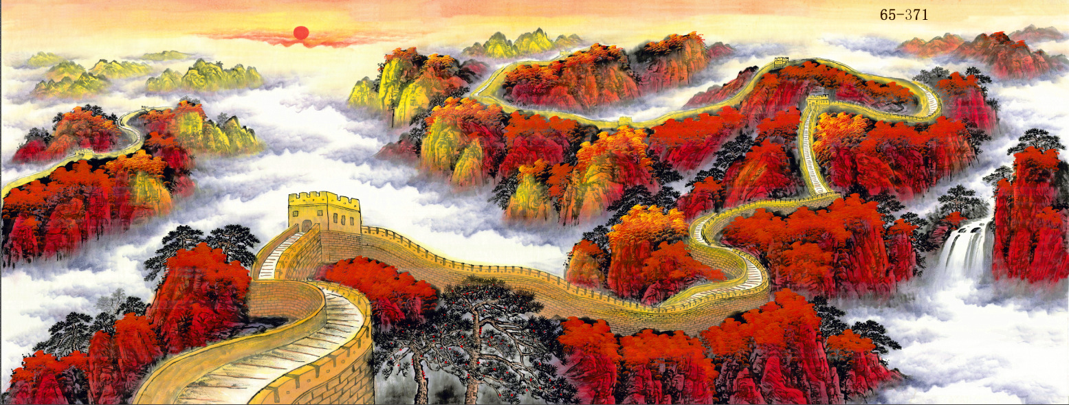 65-371国画字画山水画秋季长城装饰画 风景画高仿真画芯厂家批发