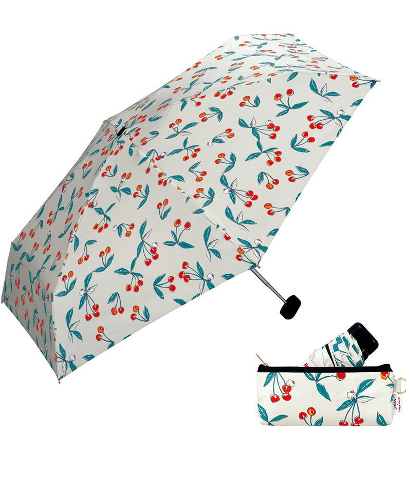 日本wpc折叠遮阳防晒伞樱桃伞小清新晴雨女迷你雨伞批发