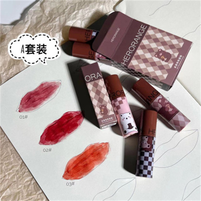 Bear Moisturizing Mirror Water Light Lip Lacquer Package Gift Box Lip Gloss Good-looking Lipstick Plain Pure Natural Authentic