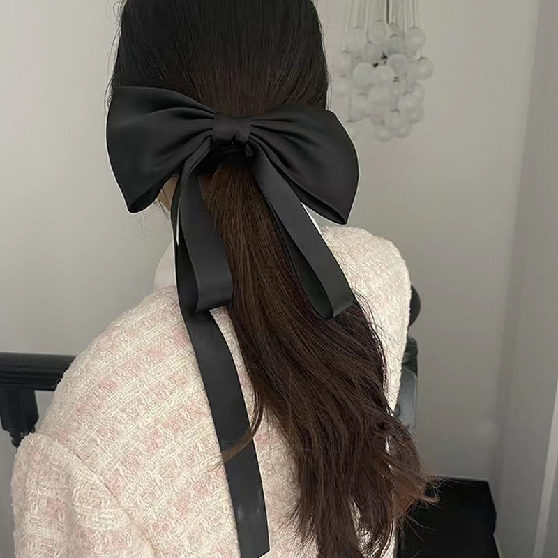 Liu Shishi's Same Style Satin Black Large Bow Barrettes Back Head Ponytail Clip Headdress Hairpin Head Clip Female