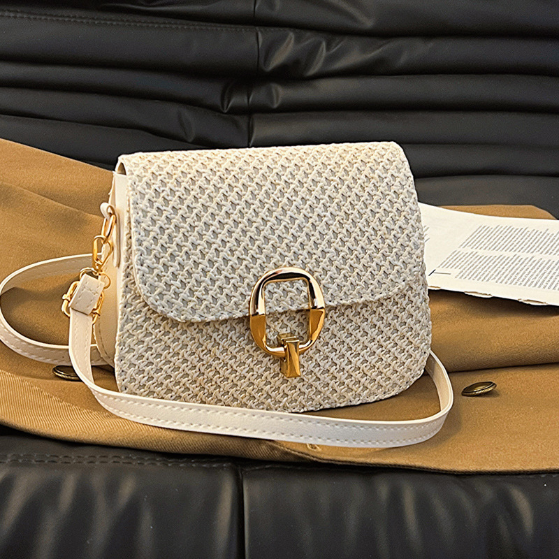 2024新款斜挎草编包手提女包编织度假包藤编包时尚小包马鞍包批发