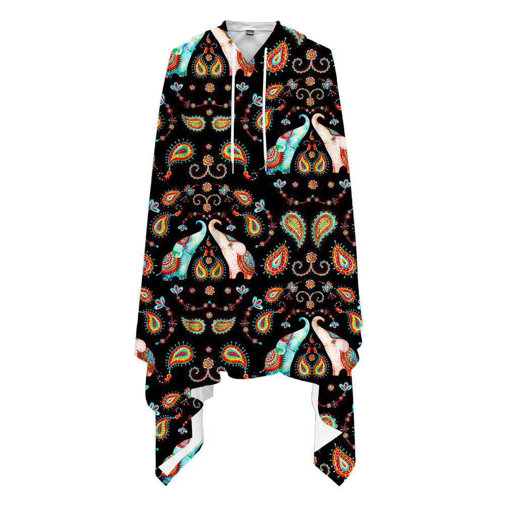 indian dlephant印第安人民族风图案3d数码印花男士连帽斗篷潮