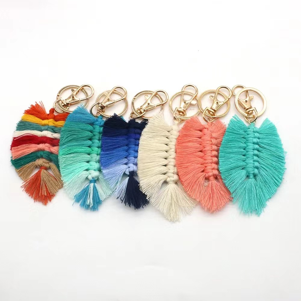 Nordic Style Hand-Woven Mulitcolor Leaves Tassel Key Chain