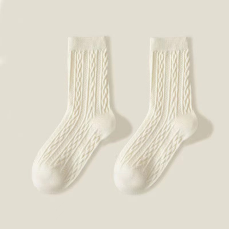 White JK Socks for Women Autumn and Winter Mid-Calf Length Socks Solid Color Twist Lolita Stockings Student Lolita Autumn Hundred