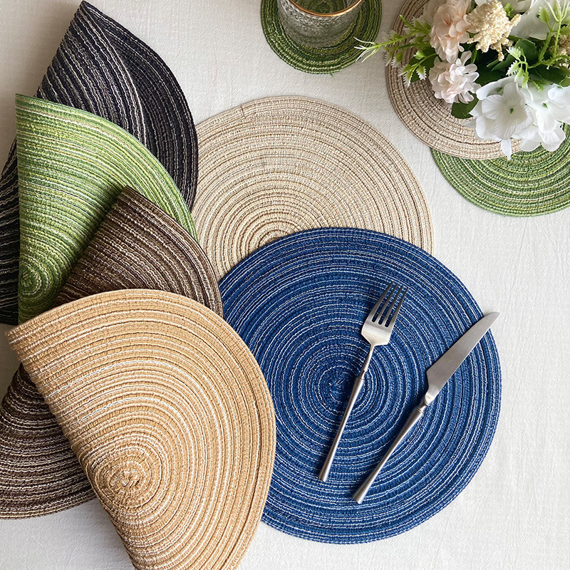 nordic style cotton yarn placemat round ramie woven coaster insulation plate mat decorative props mat household anti-scalding mat