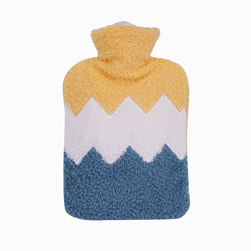 Medium Plastic Hot Water Bag Plush Three-Color Stitching Velvet Cover