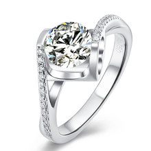 s925纯银戒指欧美微镶天使之吻镶钻莫桑石戒指情侣结婚宝石戒指