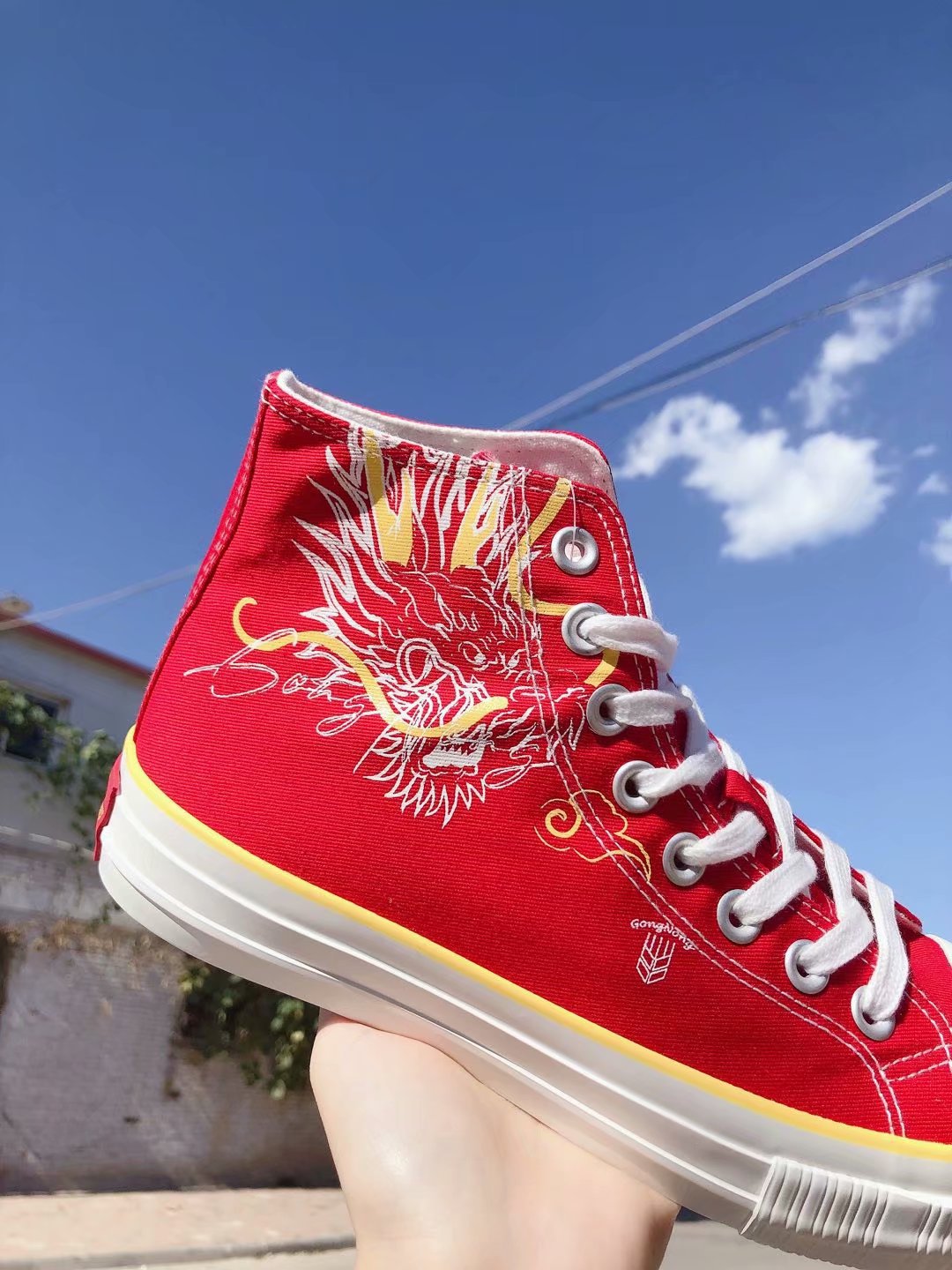 工农男女情侣款高帮帆布鞋中国龙刺绣图案1212 1107