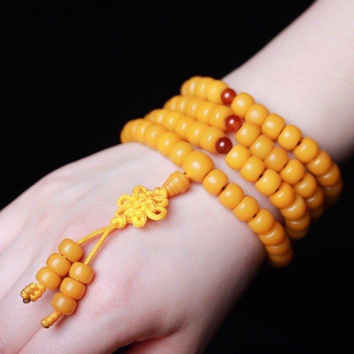 菩提根自然陈籽玉化黄色菩提佛珠手串修行108颗手链项链念珠批发