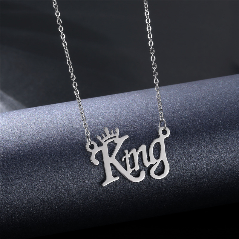 Hipster Hip Hop Stainless Steel Necklace Glossy Pendant King Letter Personality Fashion Brand Clavicle Chain Accessories in Stock Wholesale