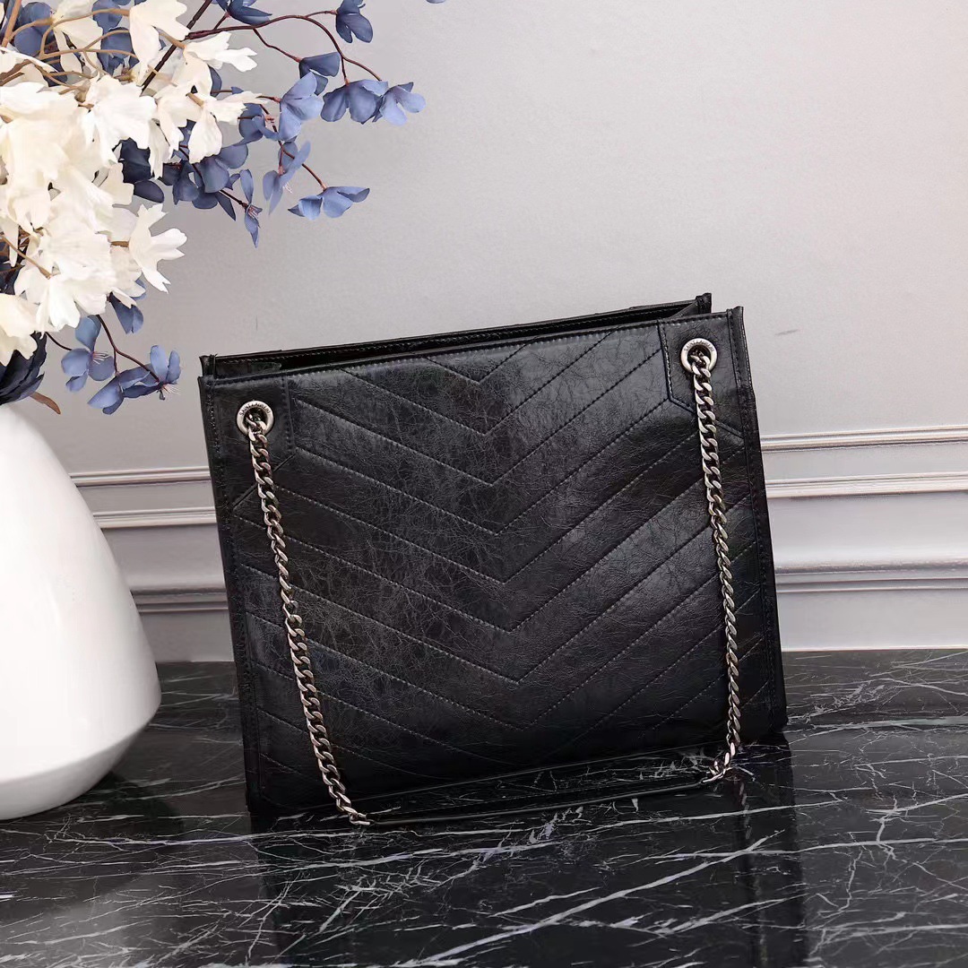 杨树林2023新款抓皱油蜡牛皮niki链条包时尚斜挎大容量托特女包潮