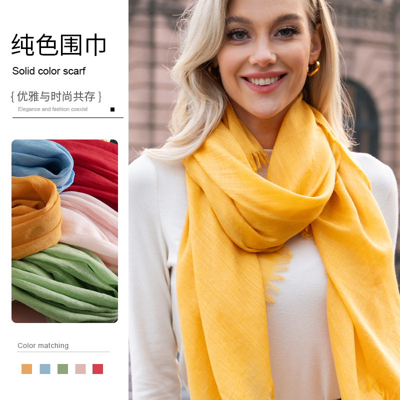 Cross-Border Spring and Summer Cotton and Linen Scarf Scarf Women's Shawl High-Grade Sense Solid-Colored Sun Protection Long Scarf Scarf Scarf Scarf Wholesale
