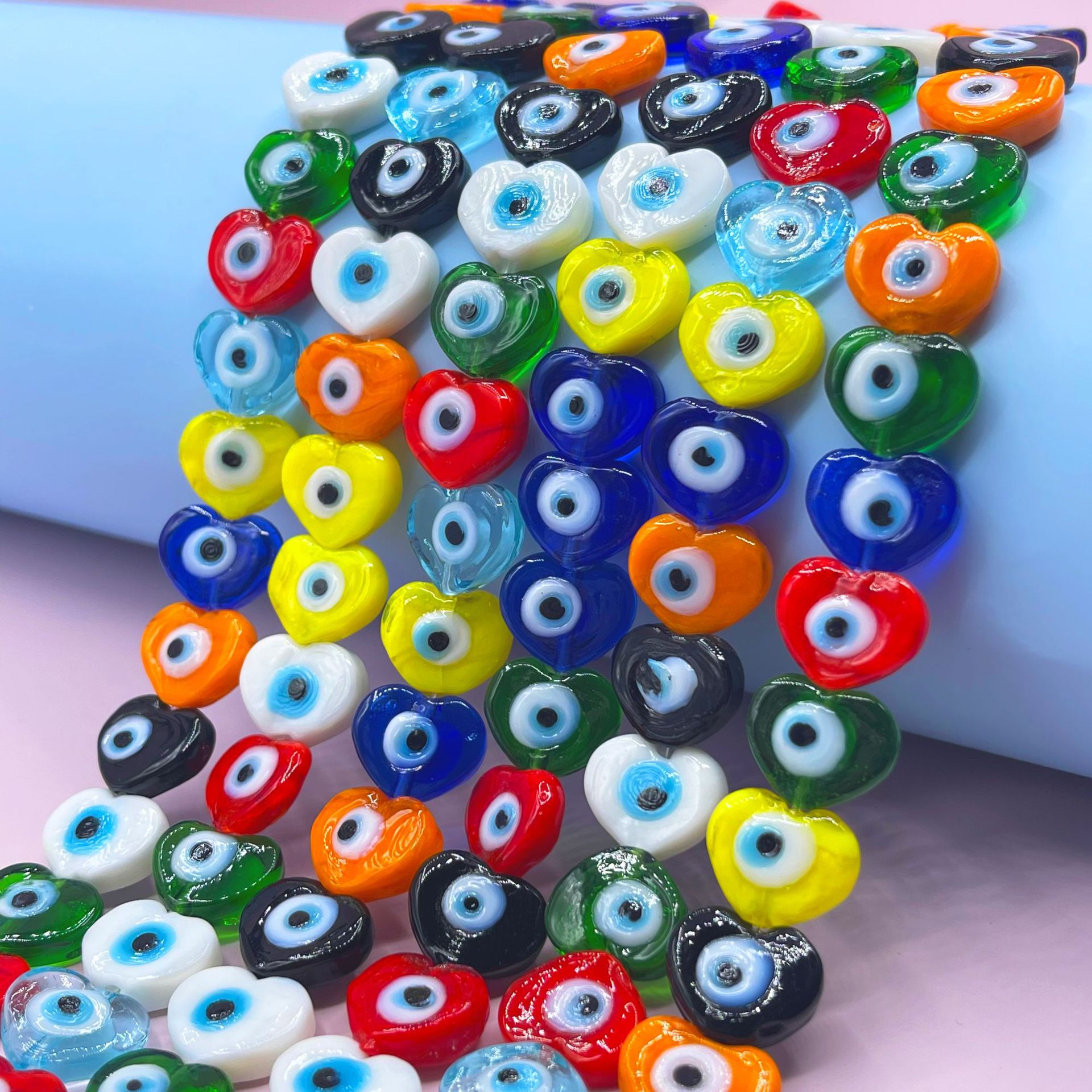 新款恶魔之眼爱心琉璃珠 心形眼睛珠琉璃配件 千花琉璃眼睛爱心珠