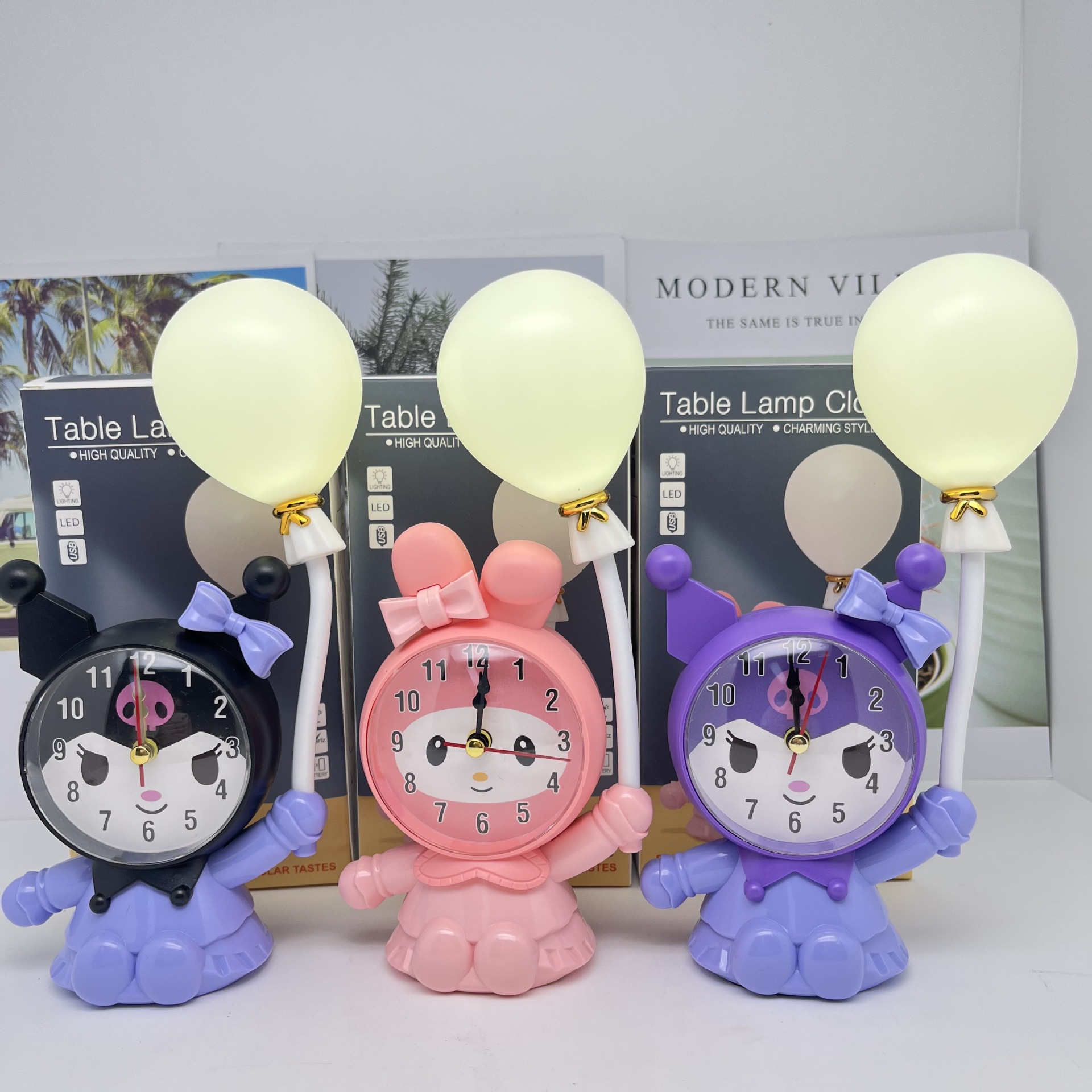 卡通库洛米美乐蒂气球台灯钟洛洛米卧室摆件时钟带灯泡装饰品钟