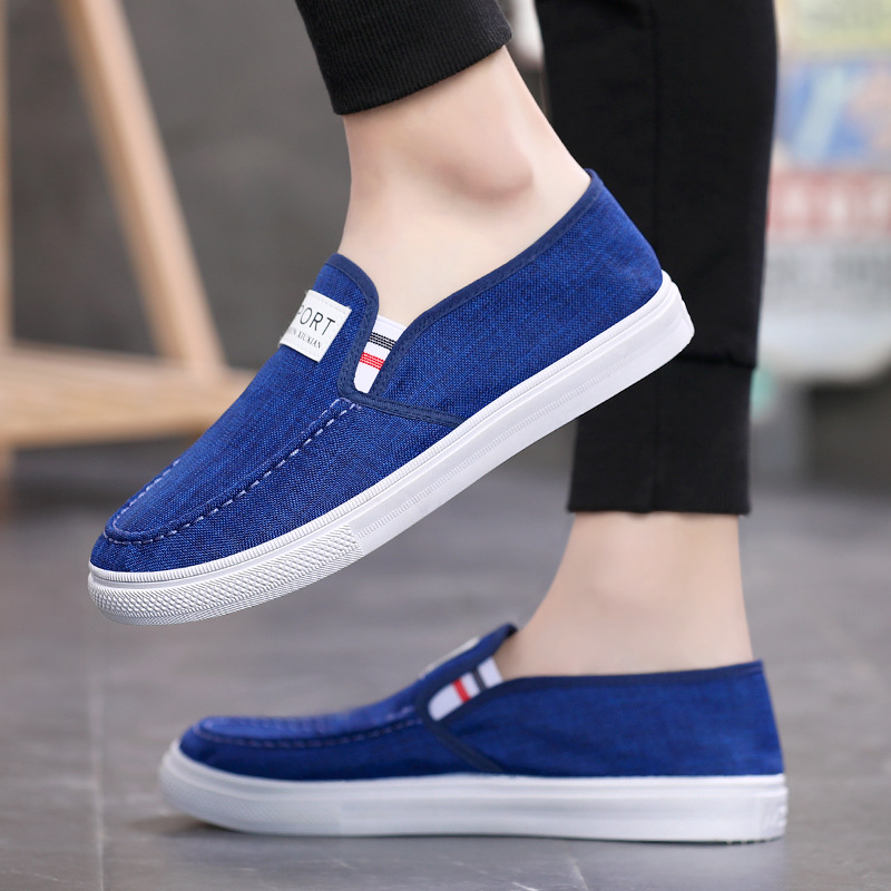 New Male Student Denim Canvas Shoes Slip-on Pumps Casual and Comfortable Old Beijing Linen Flat Sneakers