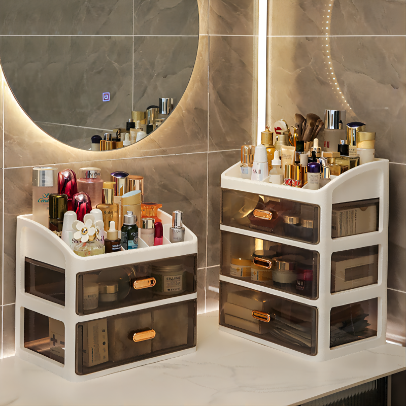 高级感化妆品收纳盒大容量抽屉式梳妆台置物架桌面箱护肤品柜多常