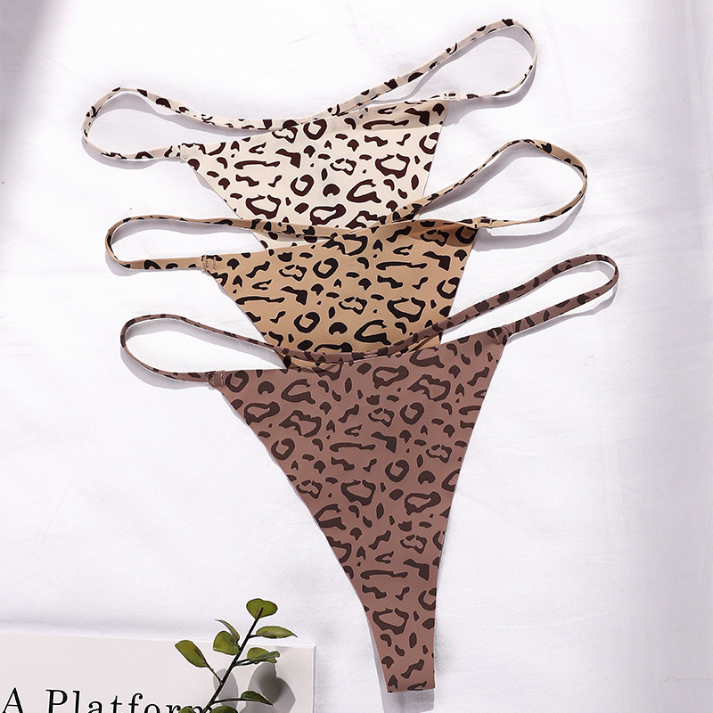 Amazon Foreign Trade Sexy Leopard Print T-Back Women's Thin Strap Low Waist Hot Seductive Stretch Sexy T-Shaped Briefs