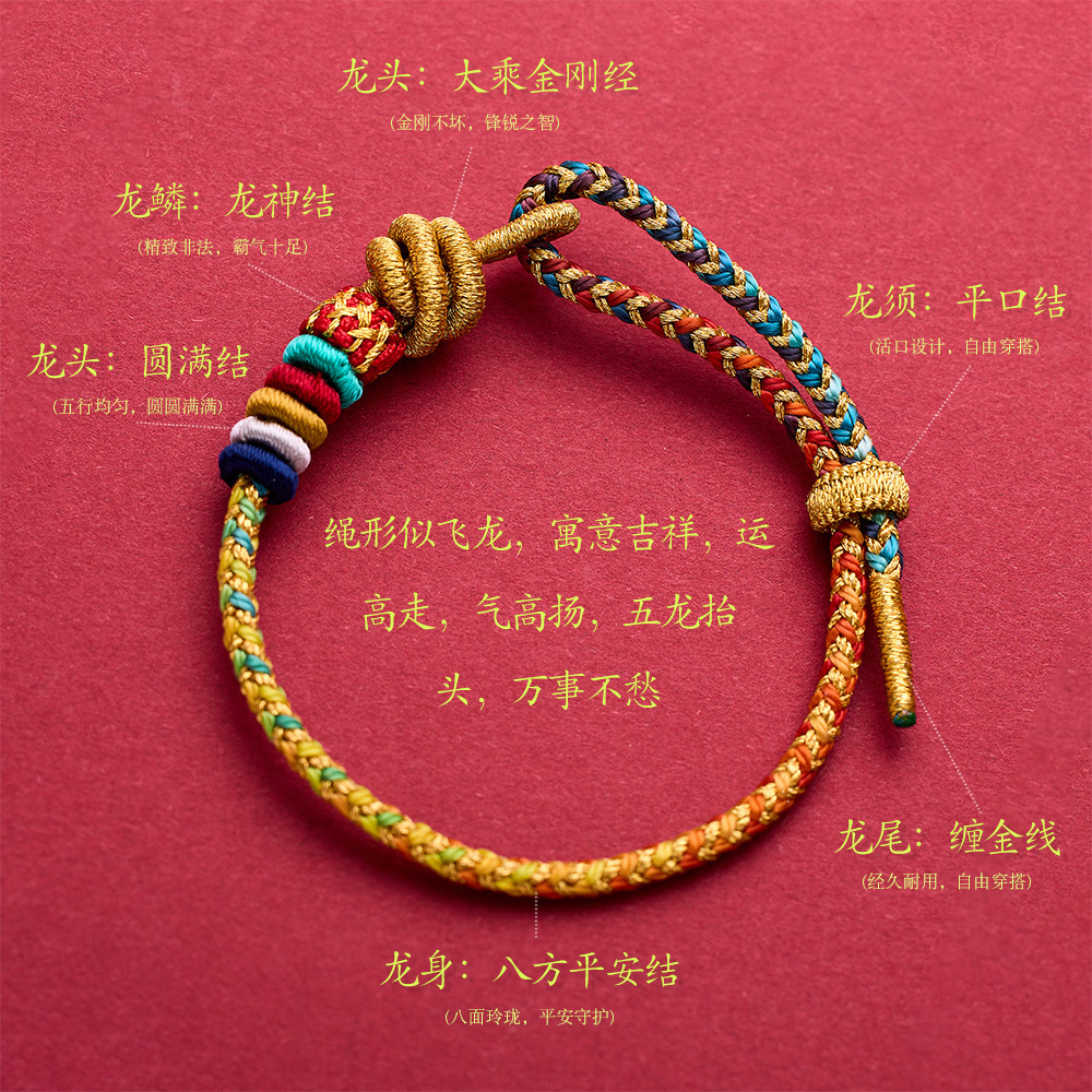 Jingshan String Spool Dragon Year This Animal Year Red Rope Bracelet Colorful Diy Zodiac Woven Hand Strap Lingyin Good Luck Men and Women