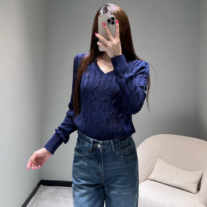 纯色绞花V领毛衣 复古老钱风显瘦百搭套头长袖上衣秋冬 ZT63928