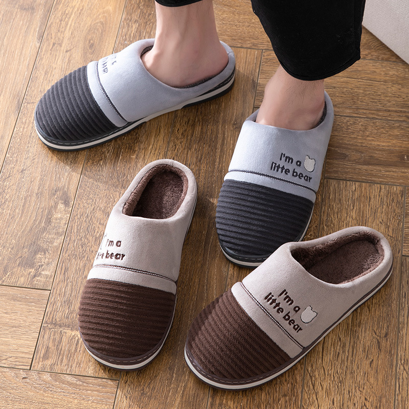 Large Size Men's Thick-Soled Cotton Slippers Autumn and Winter Indoor Non-Slip Silent Household Leisure Warm Cotton Slippers Men's Winter