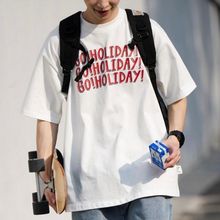 日系复古T恤男女短袖holiday字母印花宽松简约情侣装夏季潮流上衣