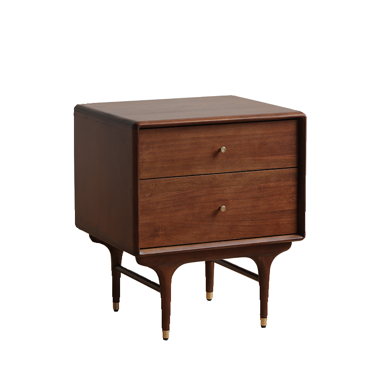 北欧日式表情e10床头柜中古mcm进口双抽实木边几收纳柜胡桃木色