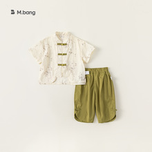 宥宝童装儿童新中式唐装夏季短袖短裤两件套男童国风套装XT84112