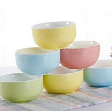 陶瓷碗送筷 家用小饭碗简约米饭汤碗纯色4.2英寸套装小号可微波炉