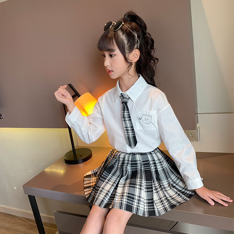 儿童jk制服春款校服女童套装学院风套装日系衬衫格子百褶裙两件套