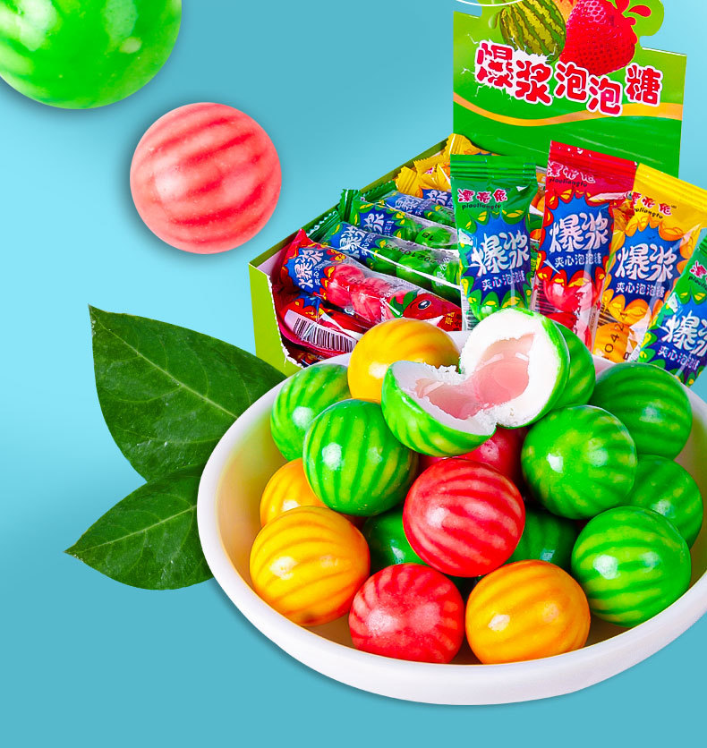 漂亮兔爆浆夹心西瓜泡泡糖5粒/条整盒怀旧童年小包装零食糖果批发