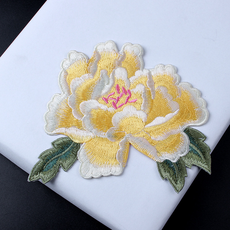 牡丹刺绣布贴服装辅典雅植物花卉卫衣扇子熨烫背胶diy贴章现货