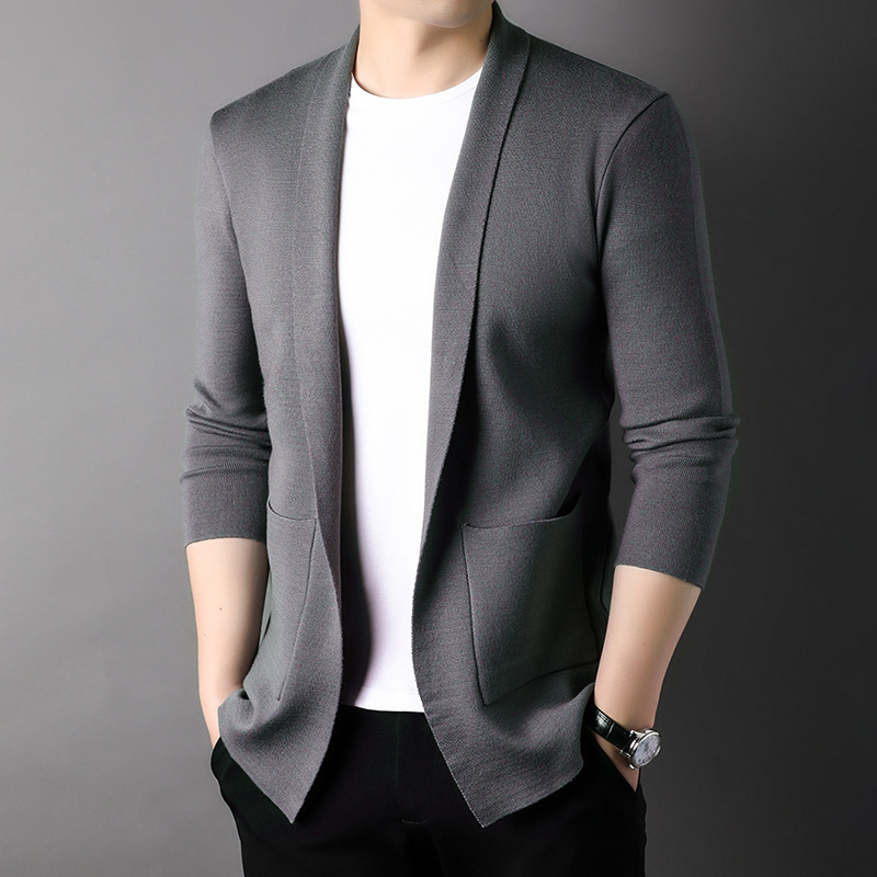 男士针织西装开衫商务毛衣外套秋冬潮流毛线上衣外穿毛衫中年男装