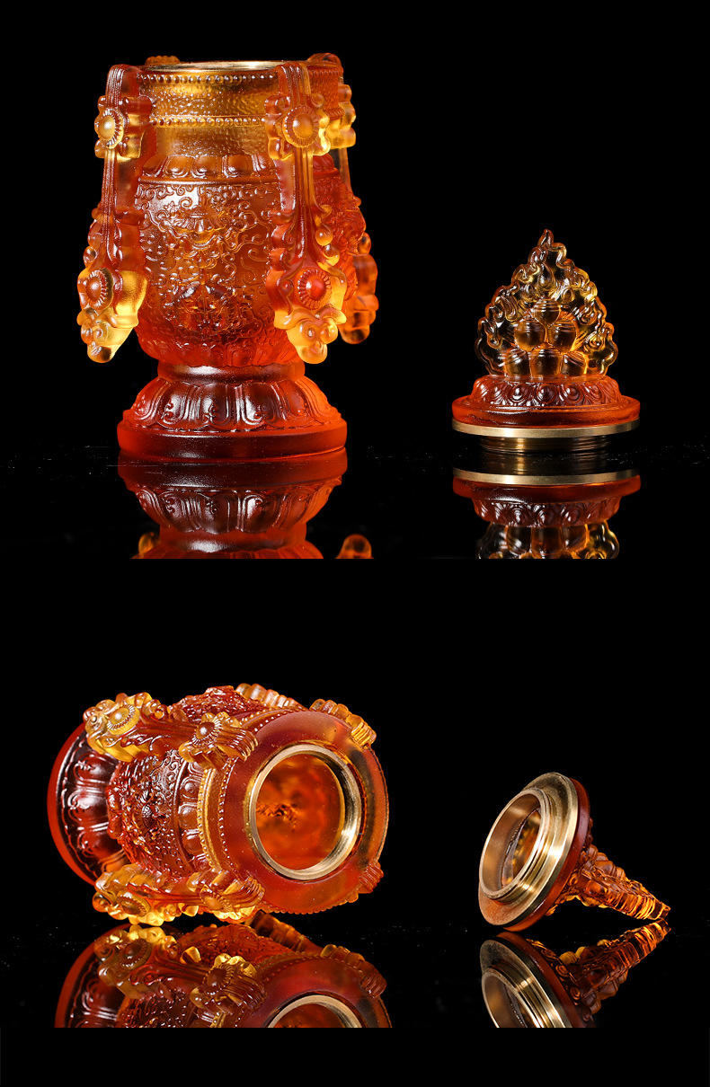 琉璃八吉祥宝瓶长寿摩尼瓶藏传佛教修行法器寺院佛堂供桌供奉佛具