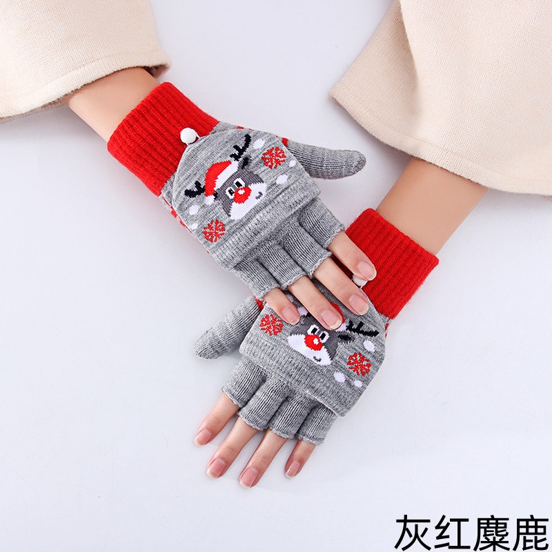 Christmas Gloves Female Students Autumn and Winter Five Finger Touch Screen Knitting Wool Keep Warm Cold Protection Thickening Road Bike Wholesale