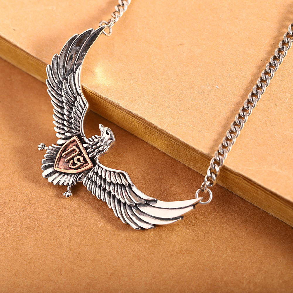 人品银品 s925银金鹰吊坠个性项链潮流吊坠潮人时尚配饰 跨境款