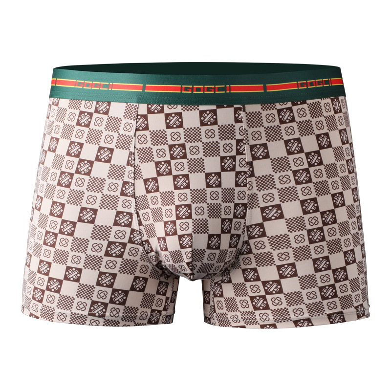Men's Underwear Ice Silk Underwear One-Piece Light Luxury Printed Boxer Shorts Breathable Crotch Mid-Waist Underwear Men