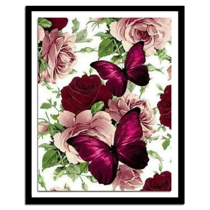 蝴蝶花朵5d魔方圆钻满钻diy手工贴钻画花卉钻石画厂家直销批发