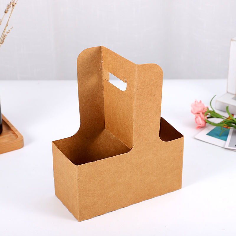 牛皮纸手提杯托咖啡奶茶杯外卖打包托盘纸杯架二杯托25只