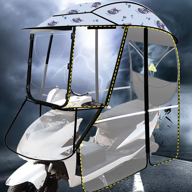 电动车雨棚全包围封闭蓬遮阳伞摩托车遮雨伞棚电瓶车黑胶防晒加厚