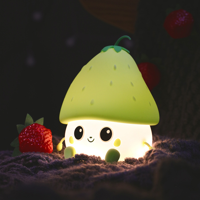 New Berry Trouble Fun Silicone Night Lamp Intelligent Voice Children's Bedside Lamp One Shot Bright Strawberry Head Small Light