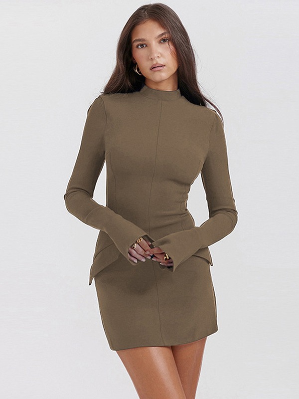 Fall New Fashion Sexy Hot Girl Hip Skirt Elegant Slim Fit Solid Color Pullover Long Sleeve Dress for Women